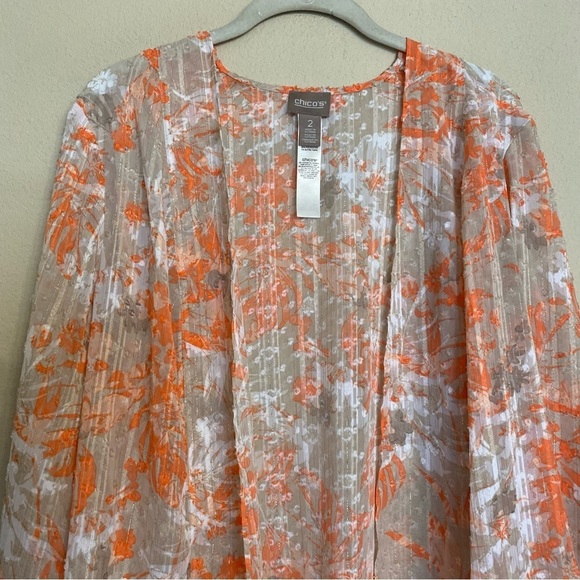 Chico’s Camo Foliage Sheer Jacket Peach Cream Size 2 Large - Picture 4 of 16